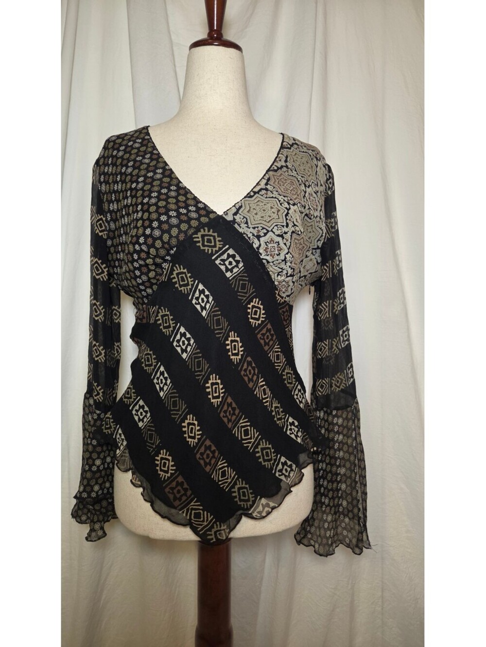 Vintage Spencer Jeremy all silk patchwork boho style top size small
